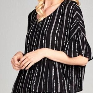 Paper Crane Bohemian Striped Blouse Black White Size Small
